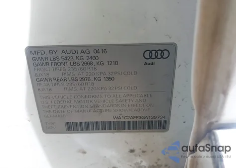 2016 Audi Q5 2.0T Premium из США, поврежденный, VIN WA1C2AFP3GA139734